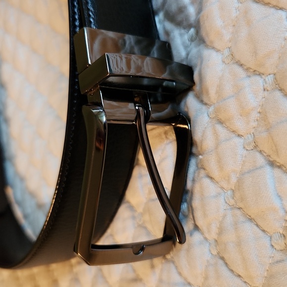 Reversible Mens Belt Bonded Leather Swivel Graphite Buckle Black Brown Size 38 - Picture 2 of 11